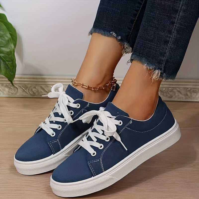 Flat Canvas Sneakers Lace Up Low Top Shoes Casual Walking Shoes