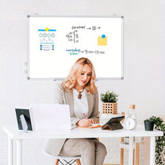 Double Sided Magnetic Whiteboard Wall Mounted Aluminum Frame 8 Pens 1 Eraser