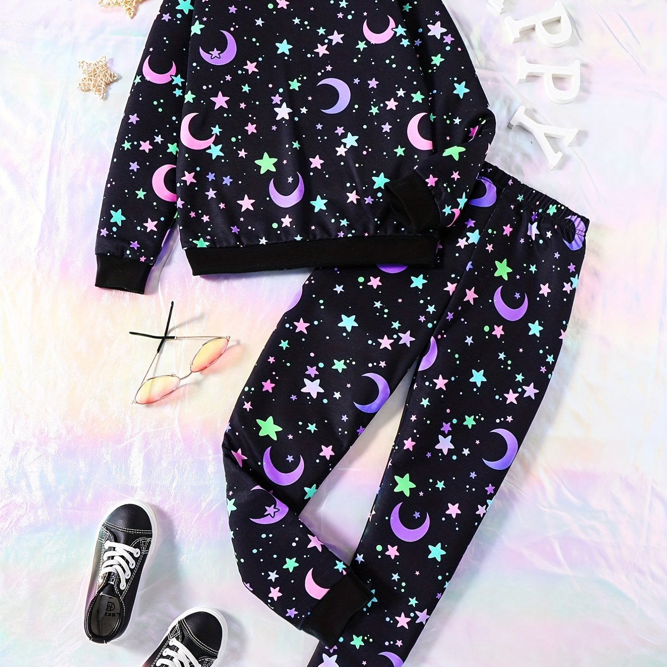 Girl's Star Moon Outfit 2pcs Sweatshirt & Sweatpants Set for Spring Fall