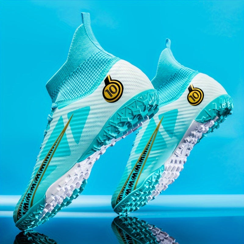Boy's High Top Turf Football Boots Anti-Skid Lace Up Soccer Cleats