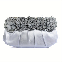 Pleated Flower Kiss Lock Metal Chain Clutch Elegant Textured Frame Purse