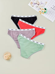 4 Pack Plus Size Casual Underwear Set Women's Plus Striped Letter Trim Underwear