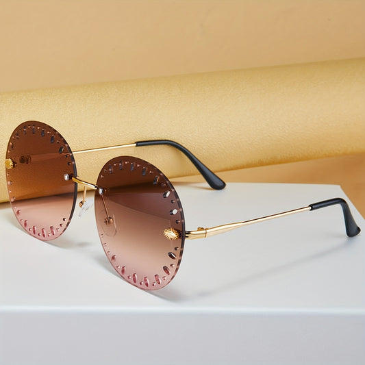 Rimless Round Sunglasses Ombre Lens Hollow Glasses