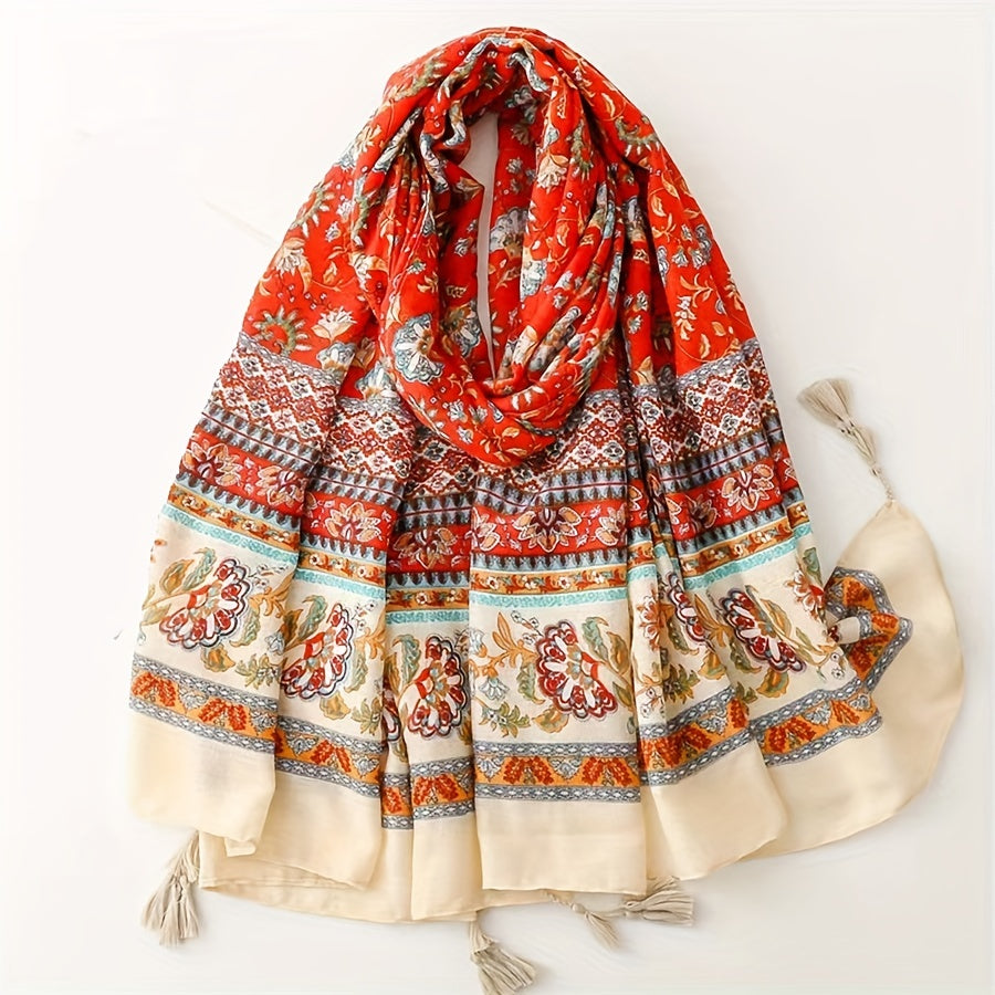 National Style Printed Scarf Retro Tassel Shawl Breathable Wrap