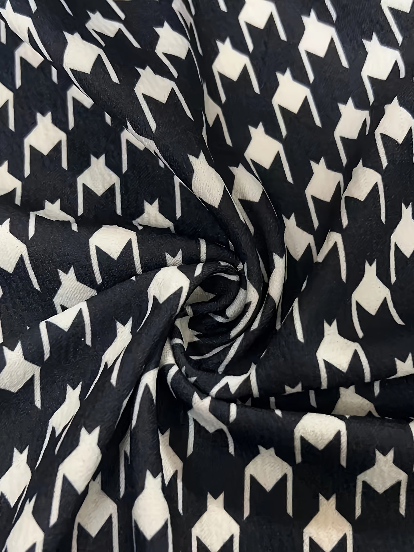  Houndstooth Print Short Sleeve Midi Dress