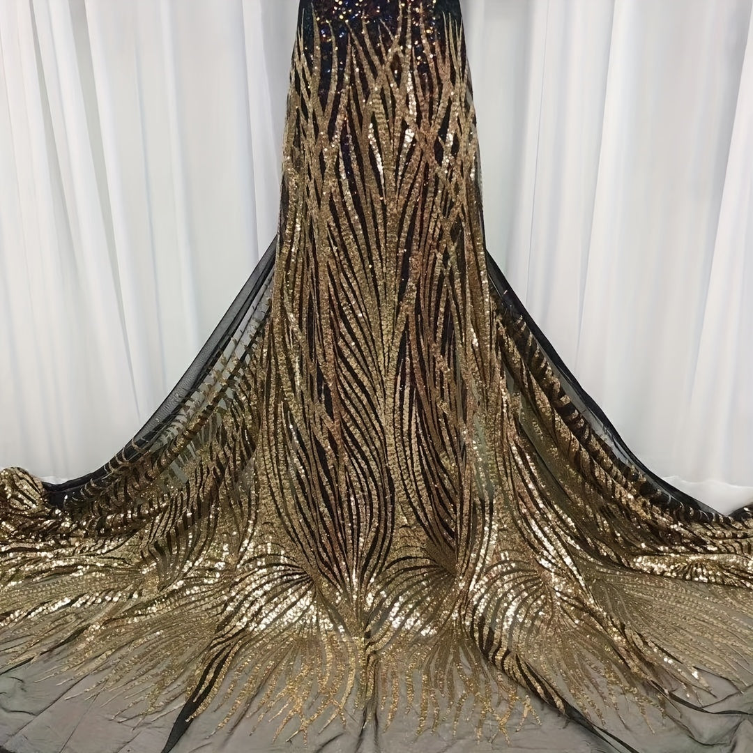 5 Yards Polyester Sequins Embroidery Stripes Lace Fabric for Evening Dress