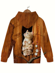 Kitties In Tree Hollow Hooded Sweatshirt Girls Top