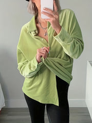  Velvet Long Sleeve Collar Shirt Top