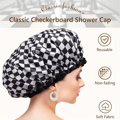 Checkerboard Pattern Hair Drying Cap Waterproof Shower Cap