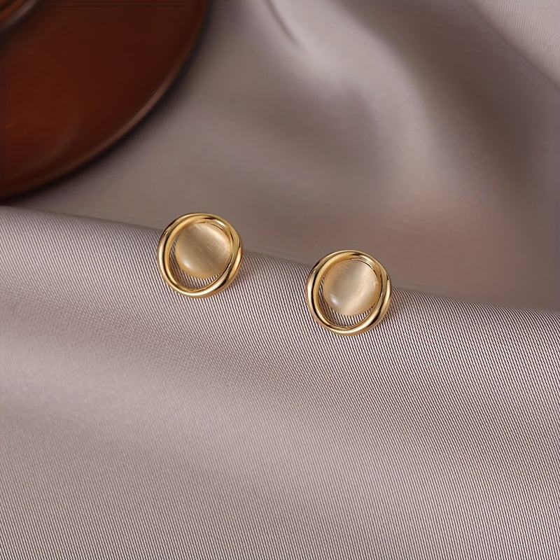 Cat Eye Stone Stud Earrings Western Style Hypoallergenic