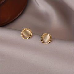 Cat Eye Stone Stud Earrings Western Style Hypoallergenic