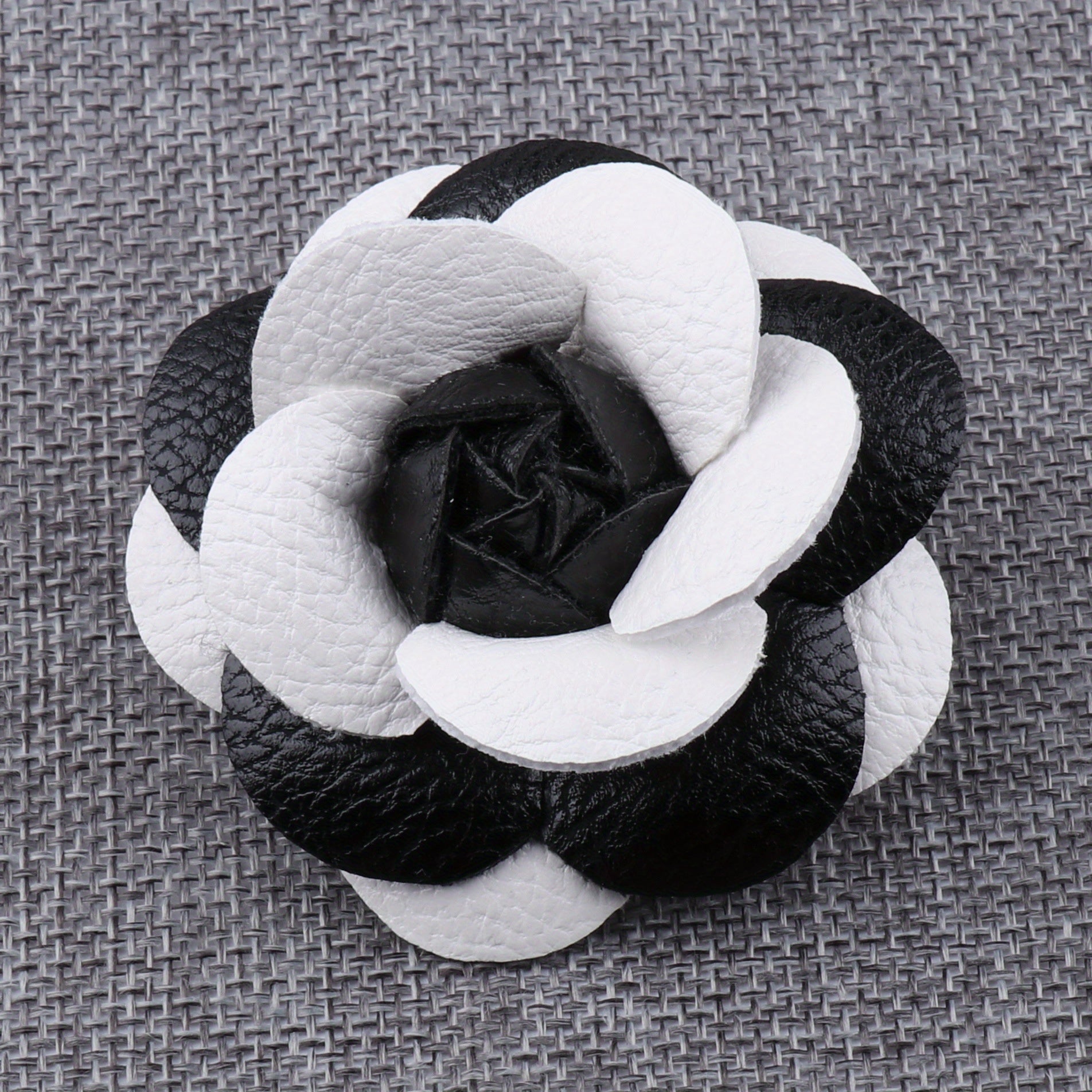 Unisex PU Leather Camellia Flower Boutonniere Stick Brooch Pin
