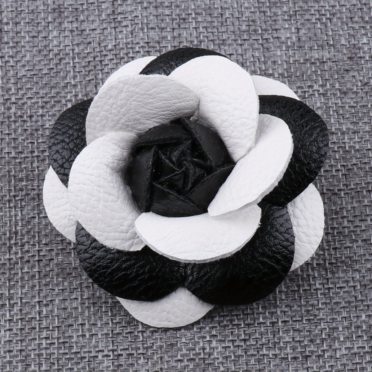 Unisex PU Leather Camellia Flower Boutonniere Stick Brooch Pin