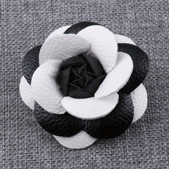 Unisex PU Leather Camellia Flower Boutonniere Stick Brooch Pin
