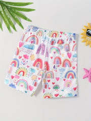 Rainbow Clouds Print Girls Bike Shorts Under Shorts Casual Outwear