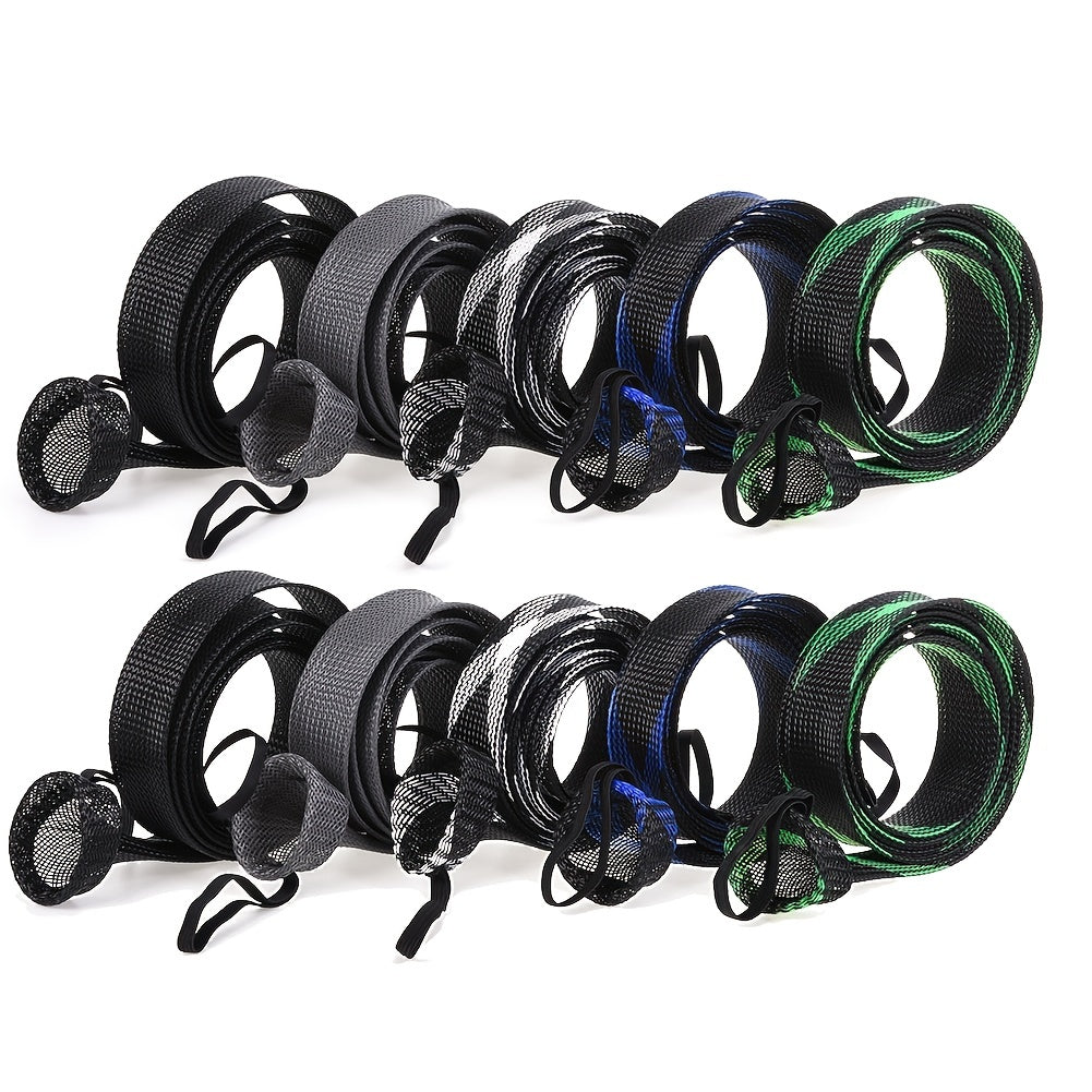 10pcs Leofishing Fishing Rod Sleeve 74 8in Braided Mesh Rod Cover with Straps