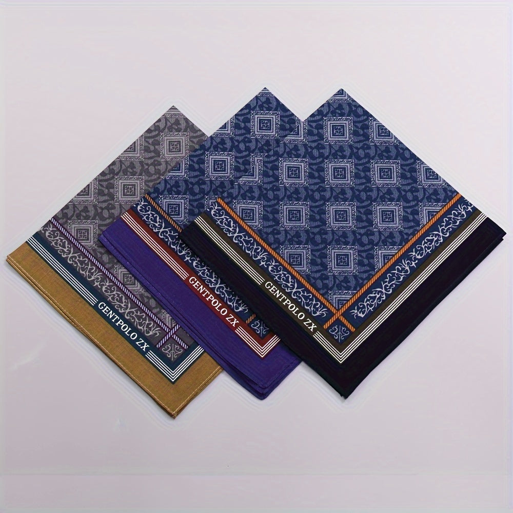 3pcs Men's Woven Printed Handkerchiefs - Outdoor & Wedding Gift Set