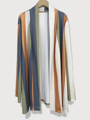  Colorblock Stripe Long Sleeve Knit Cardigan