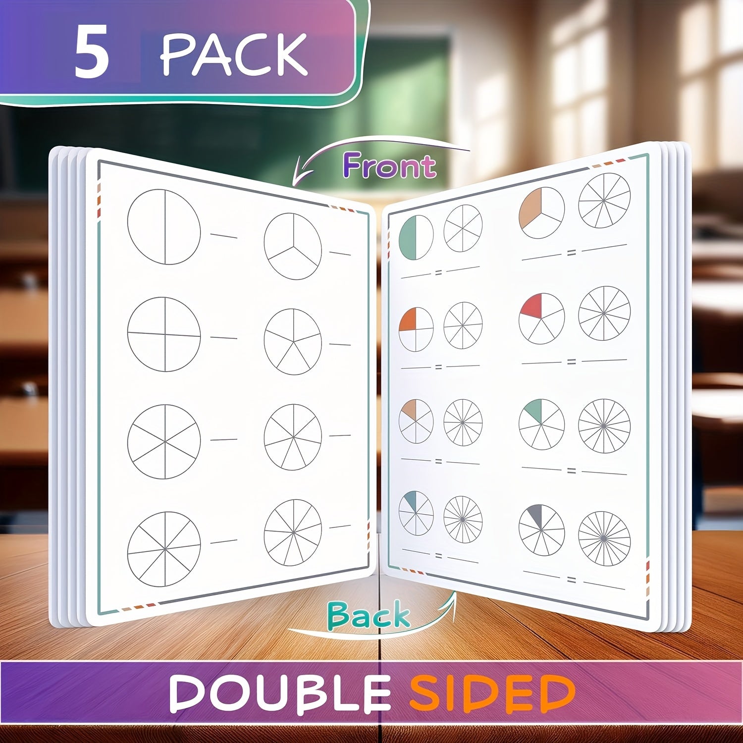 10 Pack AMIBOX Double Sided Fraction Manipulatives