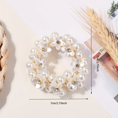 Faux Pearl Hair Rope Ponytail Hair Tie Flower Head Jewelry