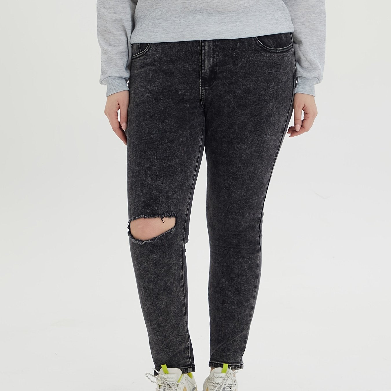  Ripped Button Fly High Stretch Jeans