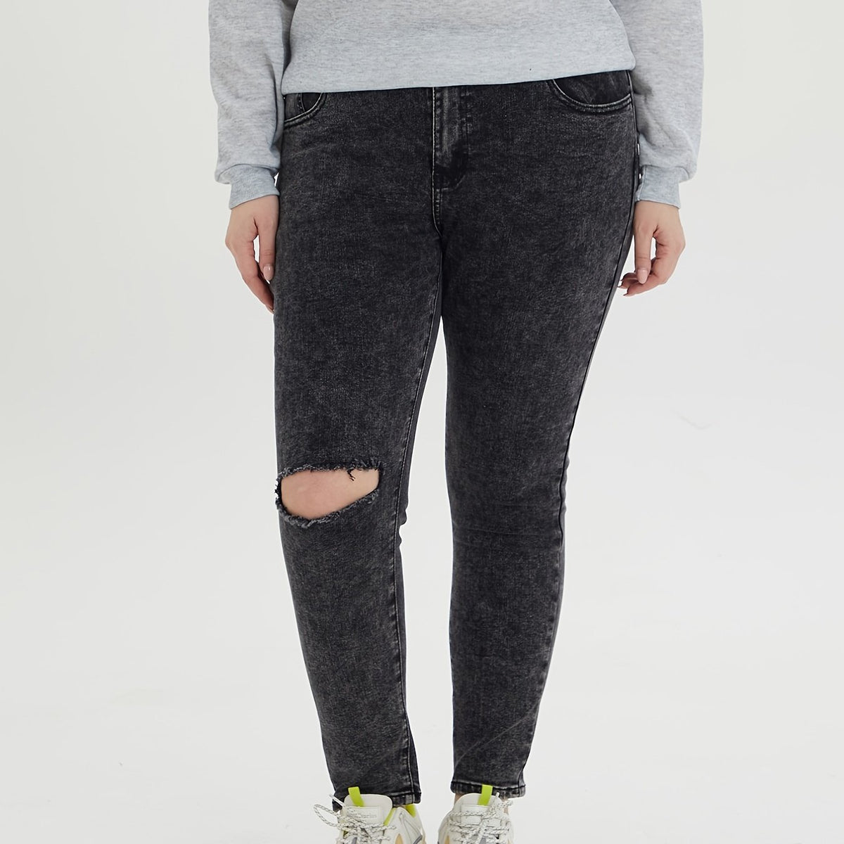  Ripped Button Fly High Stretch Jeans