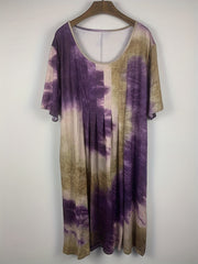  Tie Dye Short Sleeve Round Neck Casual Dress with Pockets