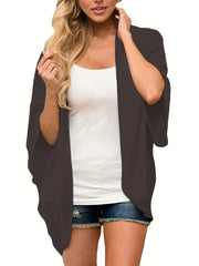  Solid Batwing Sleeve Open Front Cardigan