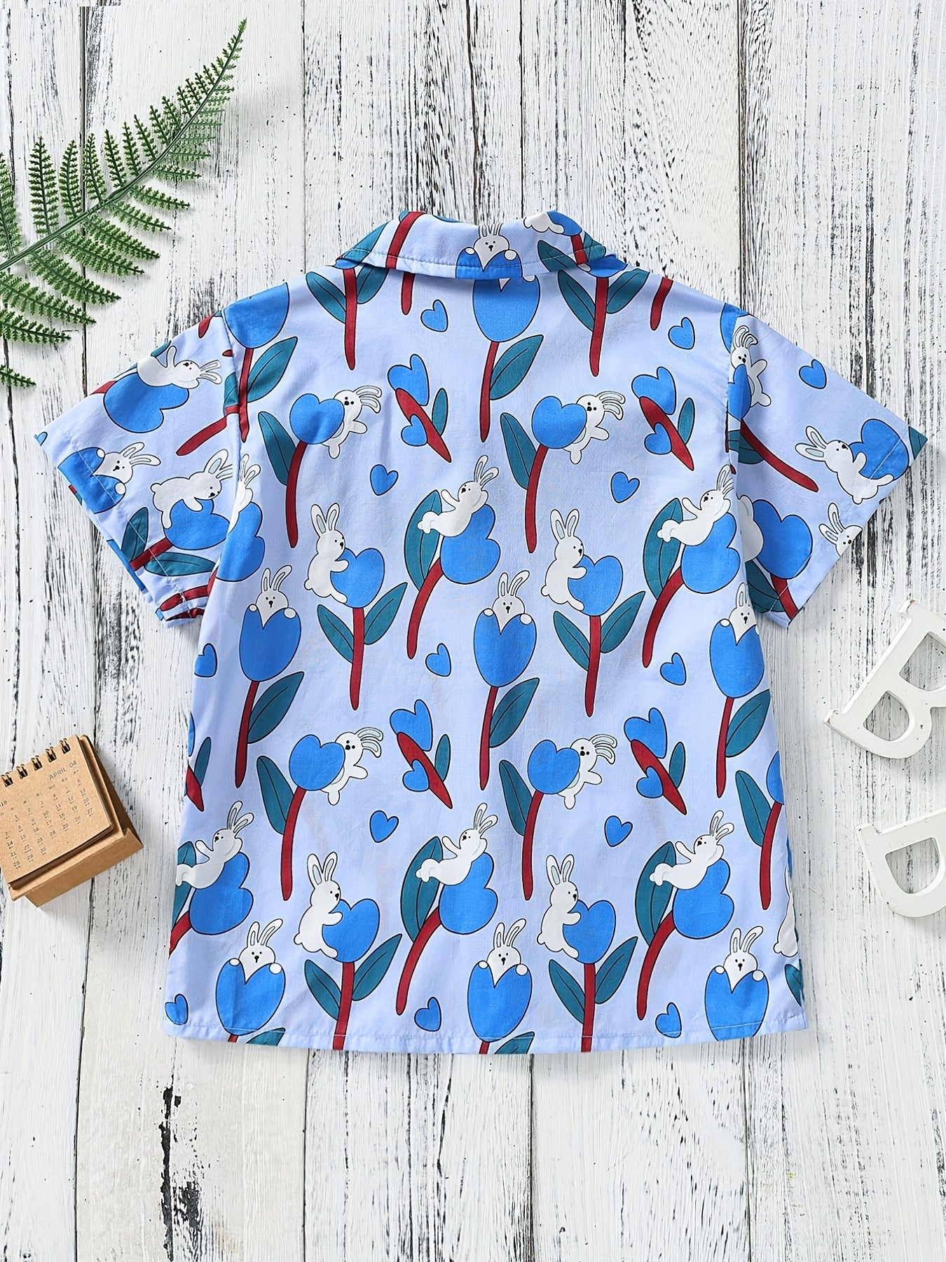 Boys Rabbit Print Shirt Hawaiian Style Beach Summer Clothes