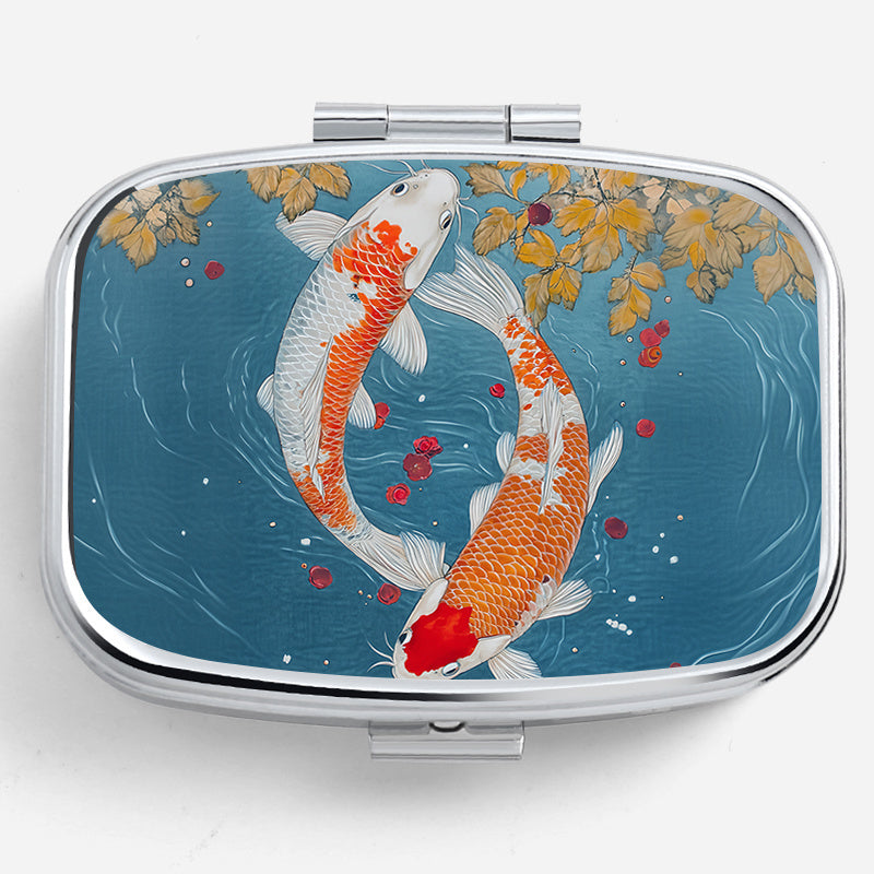 Lake Koi Printed Square Pill Box Mini Portable for Travel Outdoor Sports