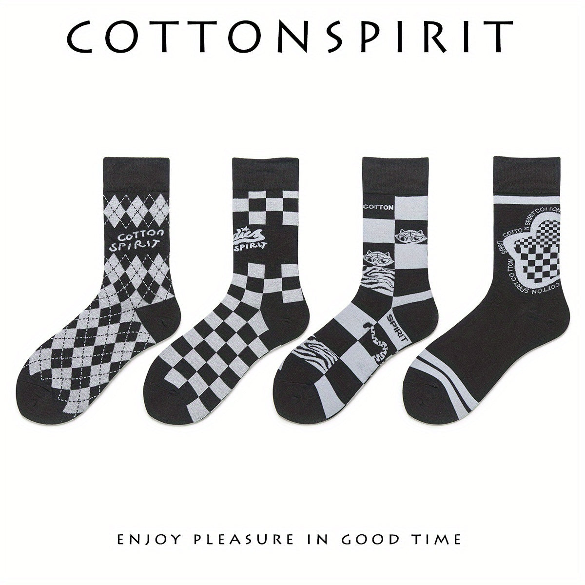 4 Pairs Plaid Crew Socks Women's Stockings Mid Tube Comfy Breathable