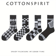 4 Pairs Plaid Crew Socks Women's Stockings Mid Tube Comfy Breathable