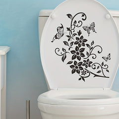 Flower Pattern Toilet Lid Decal Wall Sticker Bathroom Decor