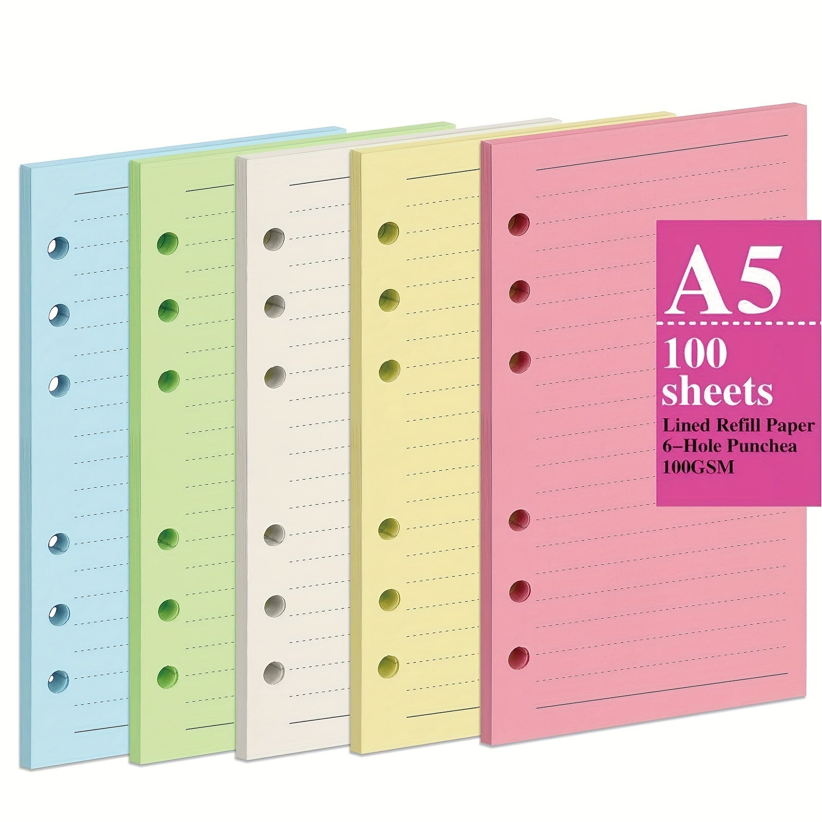 100 Sheets A6 A5 Colorful Refill Paper 6 Hole Filler Inserts