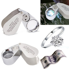 40X Portable Jewelry Loupe Magnifier LED UV Light Lamp