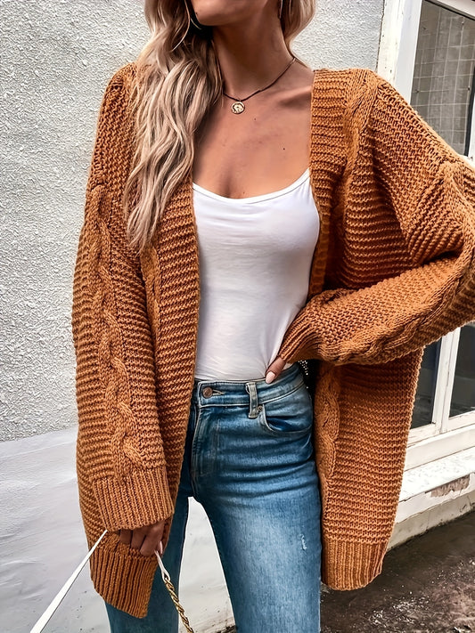  Solid Jacquard Long Sleeve Cardigan