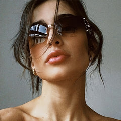 Rhinestone Rimless Sunglasses, Y2K Stylish Women's Eye Wear