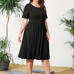  Short Sleeve Stretch Pleated Dress