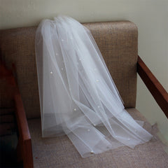 Sheer Lace Wedding Veil with Tulle Train & Headpiece