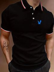 Men's Eagle Graphic Polo Shirt Casual Stretch Breathable Button Up