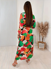  Colorblock Long Sleeve Wrap Dress