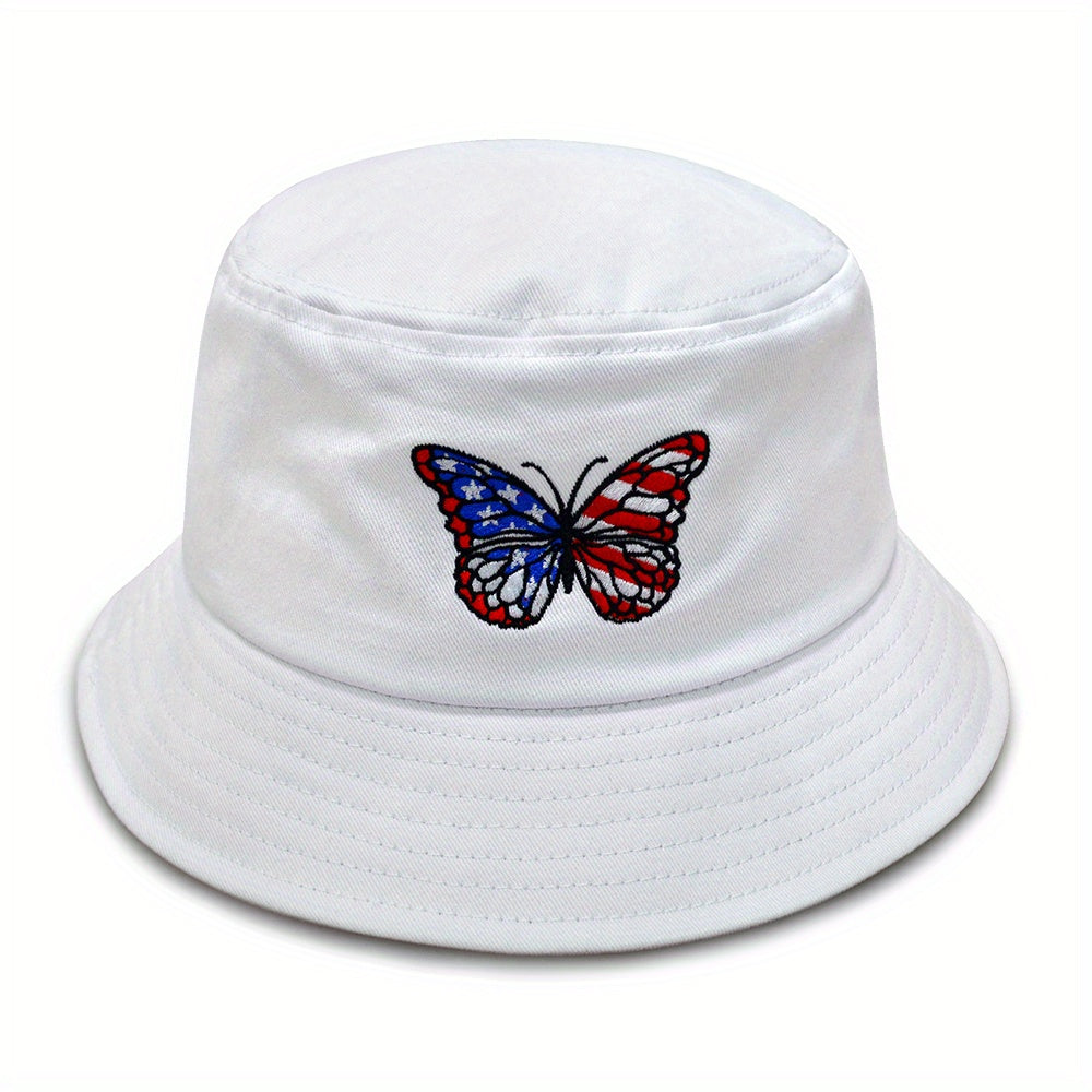 Butterfly Embroidery Bucket Hat Flag Pattern Unisex Basin Hat