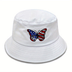 Butterfly Embroidery Bucket Hat Flag Pattern Unisex Basin Hat