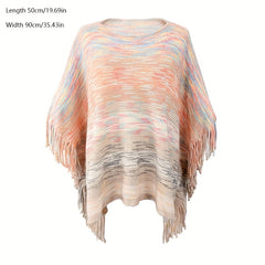 Colorful Loose Fringe Shawl Pullover Windproof Shawl Cape for Women