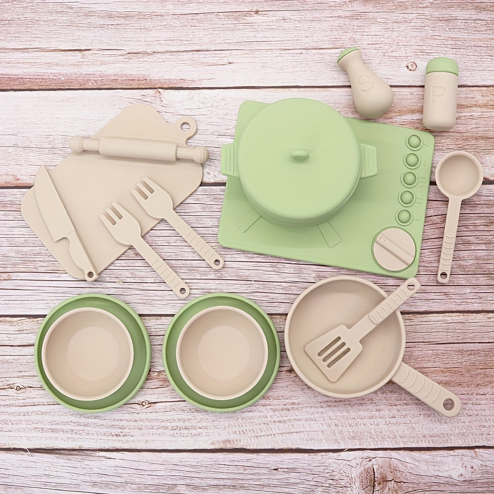 Kids Kitchen Playset Silicone Toy Cookware Set for Ages 3-12