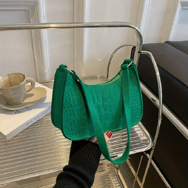 Crocodile Embossed Stylish Shoulder Bag Versatile Handbag Zipper Underarm Bag
