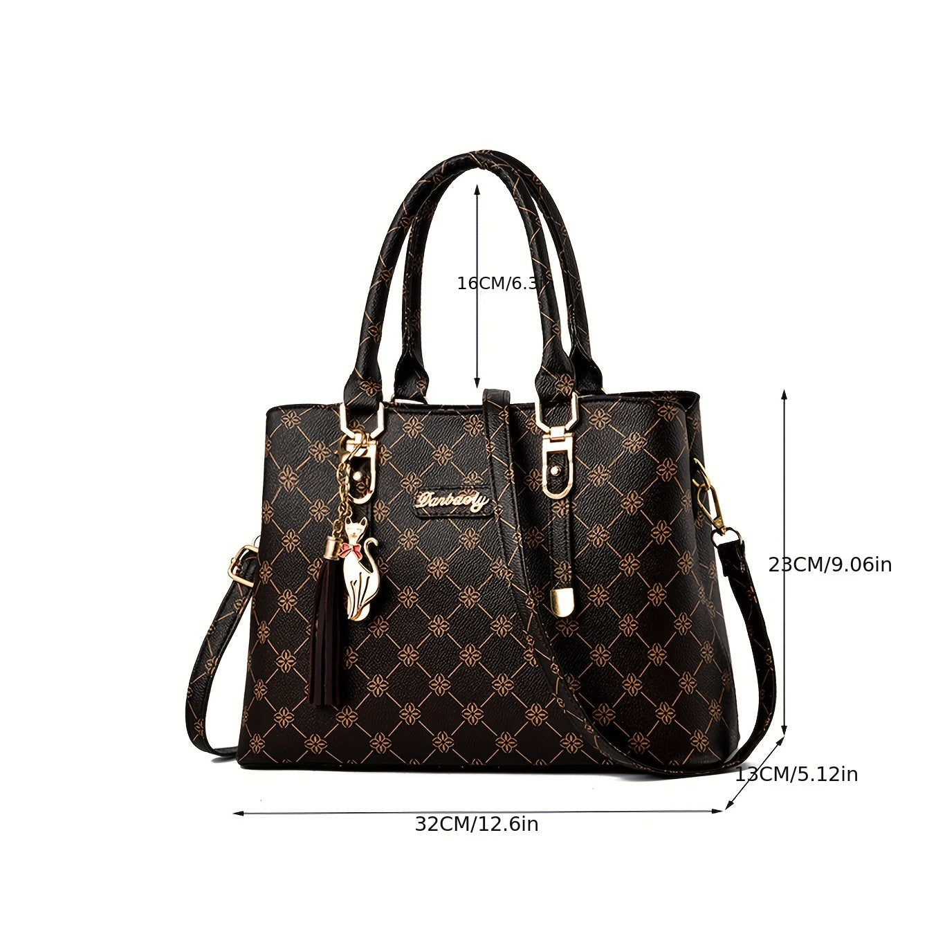 Vintage Geometric Print Tote Bag Retro Top Handle Satchel Purse