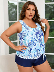  Tropical Print Tankini Set with Shorts