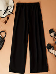  Wide Leg Trousers High Rise Elastic Button Detail