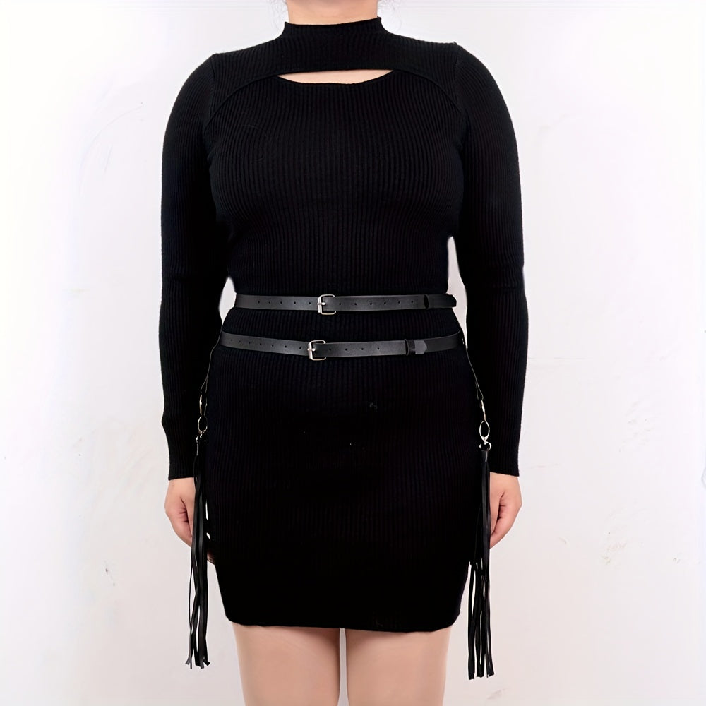  Double Layer Harness Belt PU Leather Fringe Gothic Waistband